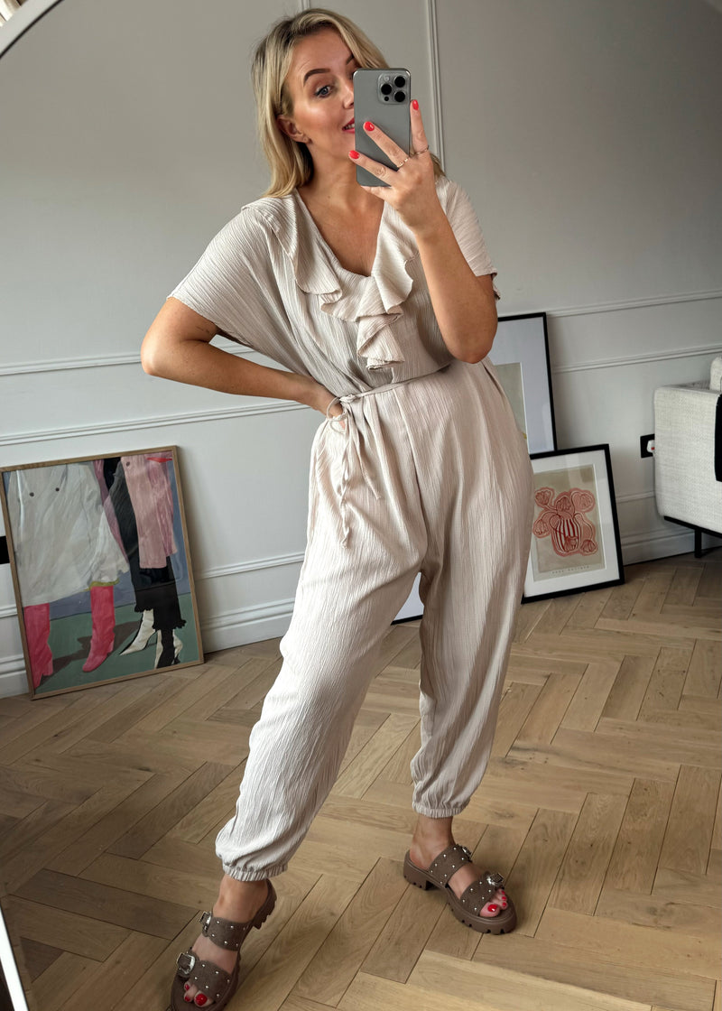 Coco flounced jumpsuit - beige-The Style Attic