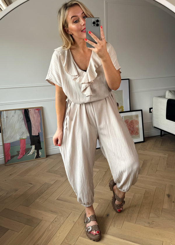 Coco flounced jumpsuit - beige-The Style Attic