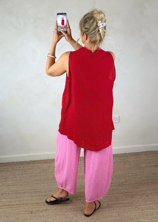 Colby pure linen top - Red-The Style Attic