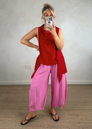 Colby pure linen top - Red-The Style Attic
