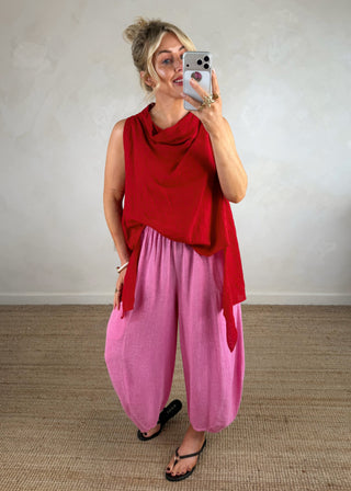 Colby pure linen top - Red-The Style Attic