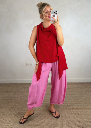 Colby pure linen top - Red-The Style Attic