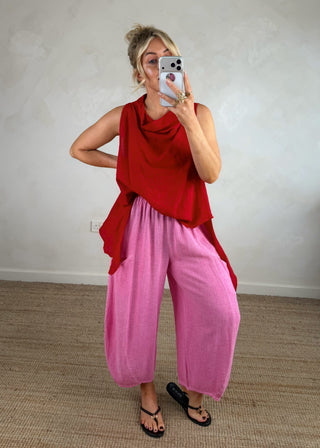 Colby pure linen top - Red-The Style Attic