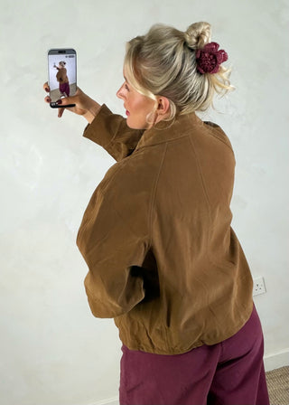 Collared zip front jacket - Tan-The Style Attic