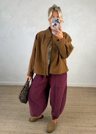 Collared zip front jacket - Tan-The Style Attic