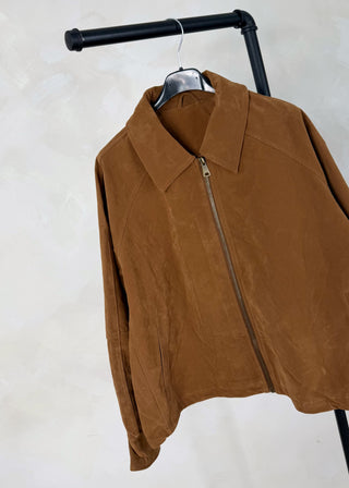 Collared zip front jacket - Tan-The Style Attic