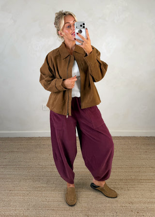 Collared zip front jacket - Tan-The Style Attic