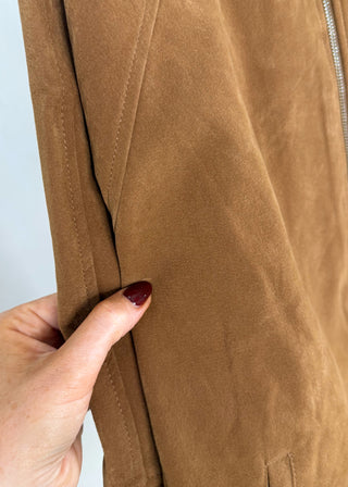 Collared zip front jacket - Tan-The Style Attic