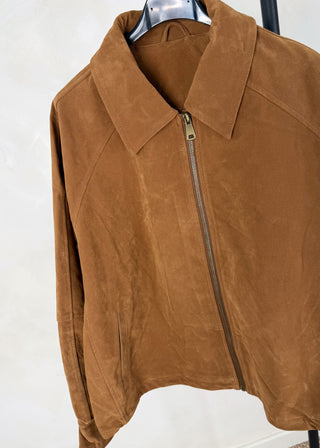 Collared zip front jacket - Tan-The Style Attic