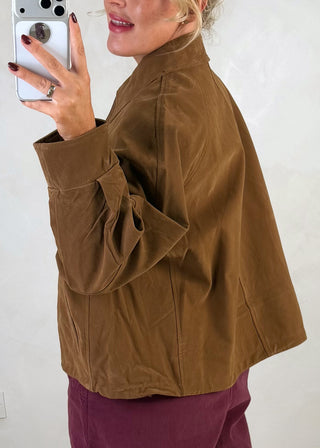 Collared zip front jacket - Tan-The Style Attic