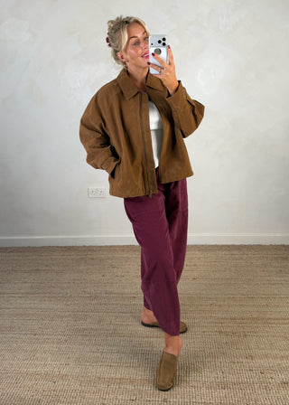 Collared zip front jacket - Tan-The Style Attic
