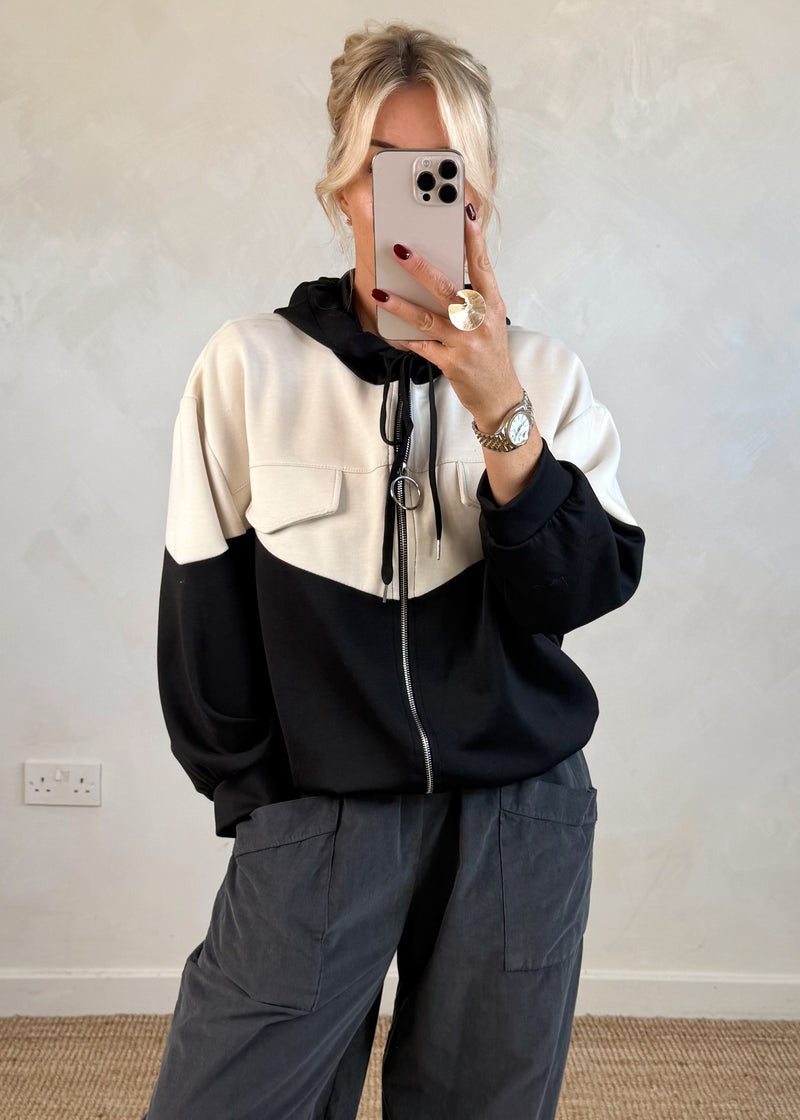 Colour block hoodie - black-The Style Attic