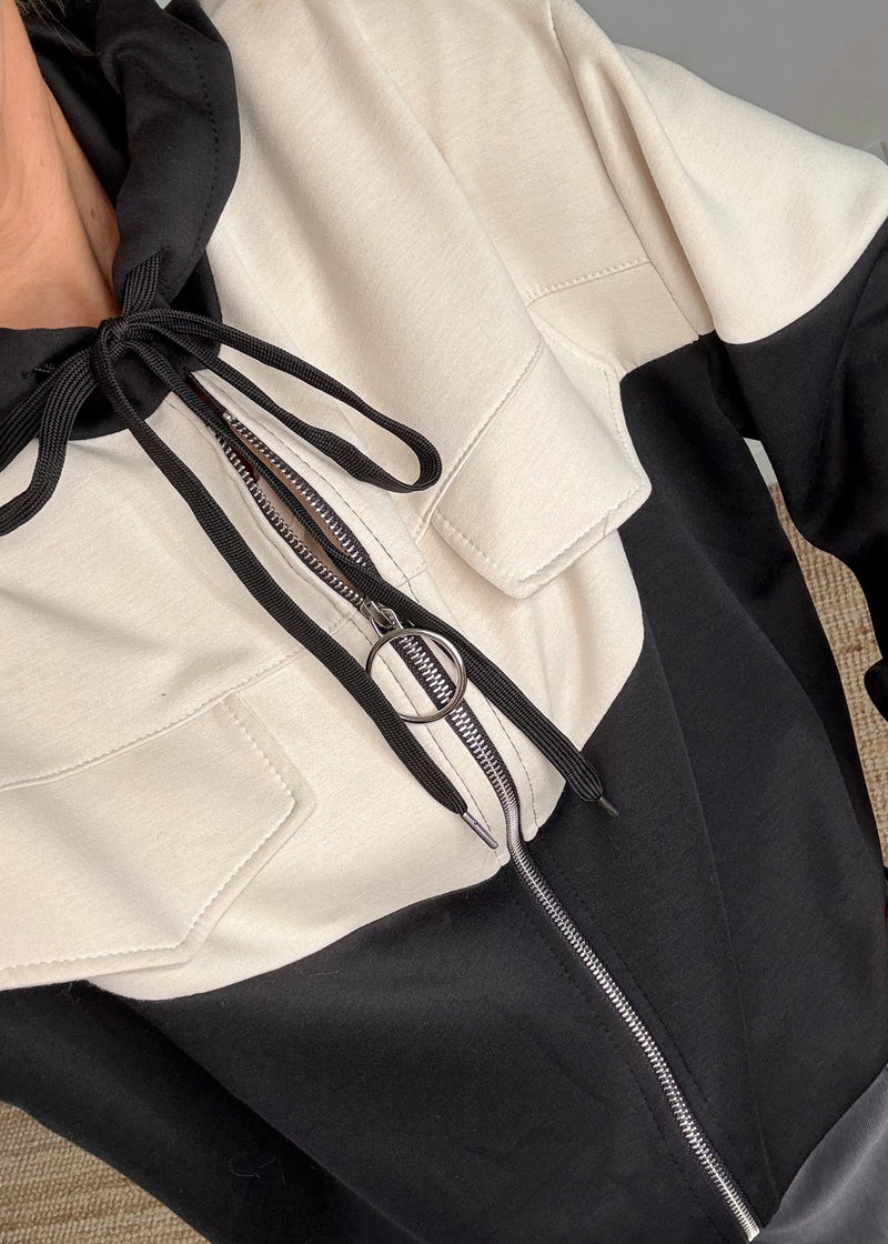 Colour block hoodie - black-The Style Attic