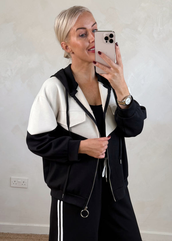 Colour block hoodie - black-The Style Attic