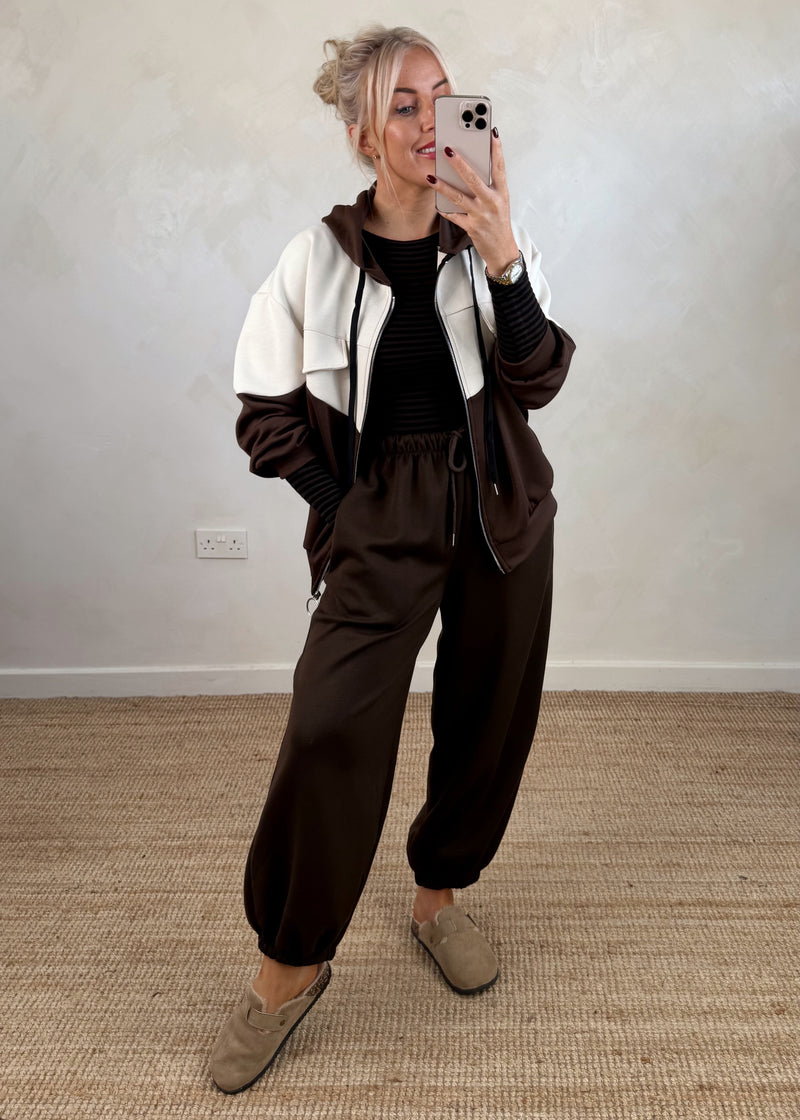 Colour block hoodie - chocolate-The Style Attic