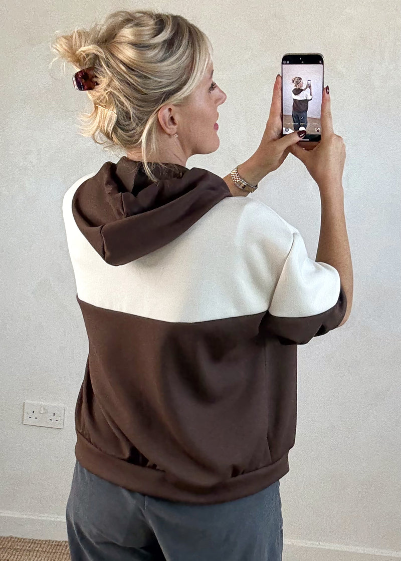 Colour block hoodie - chocolate-The Style Attic