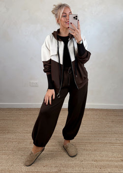 Colour block hoodie - chocolate-The Style Attic