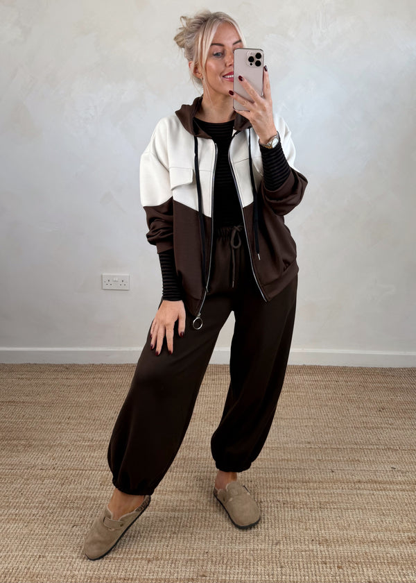 Colour block hoodie - chocolate-The Style Attic