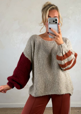 Colour block knit - Beige-The Style Attic