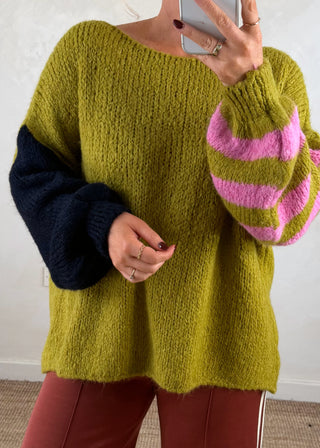 Colour block knit - Olive-The Style Attic