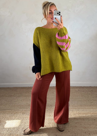 Colour block knit - Olive-The Style Attic