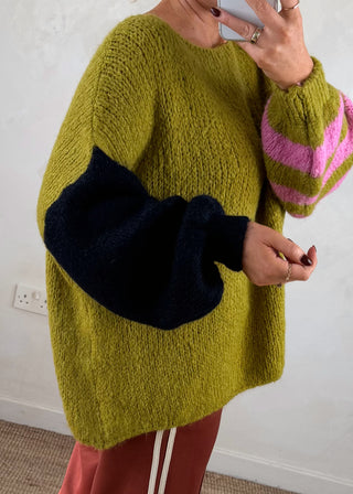 Colour block knit - Olive-The Style Attic