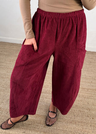 Corduroy Junie barrel leg trouser - Berry-The Style Attic