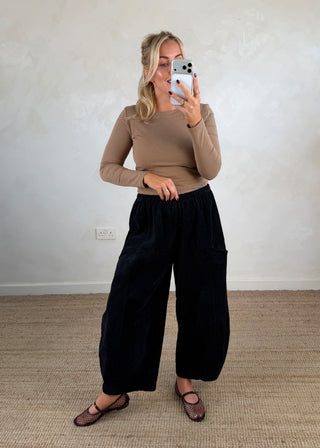 Corduroy Junie barrel leg trouser - Black-The Style Attic