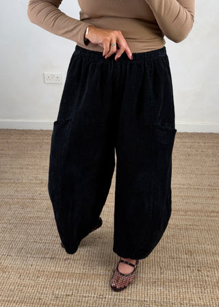 Corduroy Junie barrel leg trouser - Black-The Style Attic