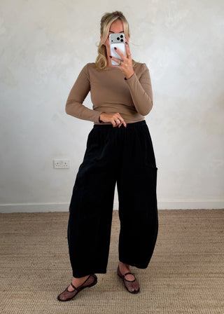 Corduroy Junie barrel leg trouser - Black-The Style Attic