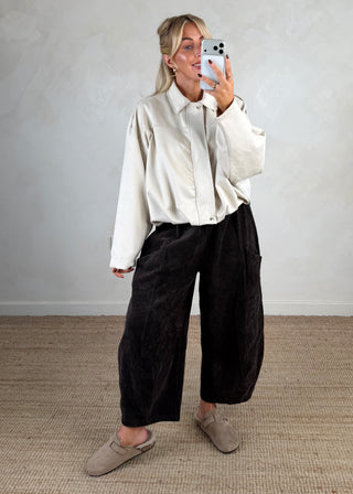 Corduroy Junie barrel leg trouser - Chocolate-The Style Attic