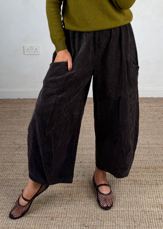 Corduroy Junie barrel leg trouser - Chocolate-The Style Attic