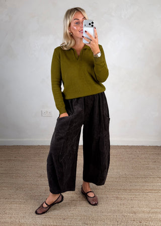 Corduroy Junie barrel leg trouser - Chocolate-The Style Attic