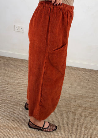 Corduroy Junie barrel leg trouser - Rust-The Style Attic