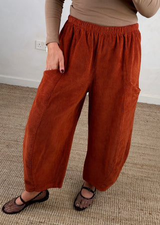 Corduroy Junie barrel leg trouser - Rust-The Style Attic
