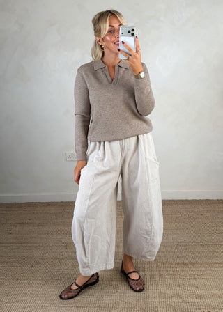 Corduroy Junie barrel leg trouser - Stone-The Style Attic