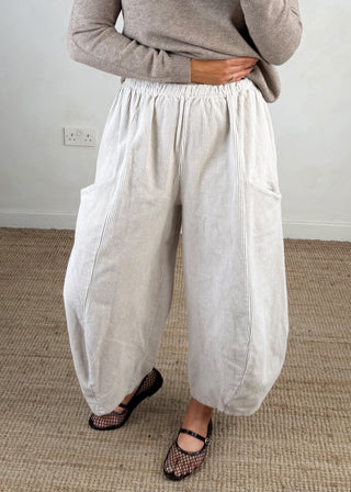 Corduroy Junie barrel leg trouser - Stone-The Style Attic