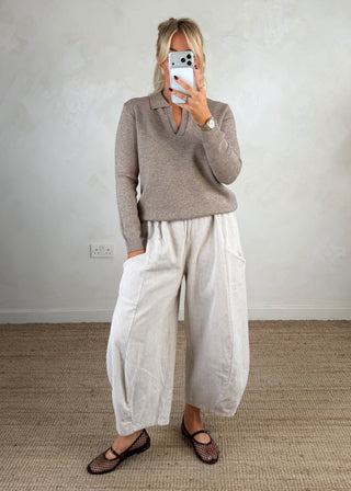 Corduroy Junie barrel leg trouser - Stone-The Style Attic