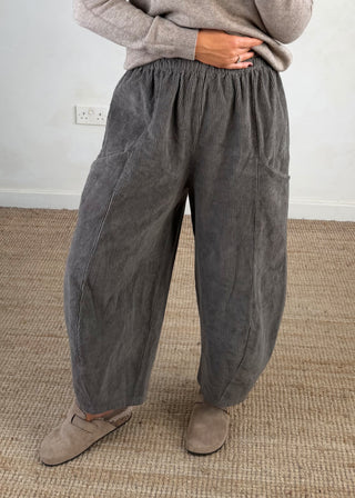 Corduroy Junie barrel leg trouser - Taupe-The Style Attic
