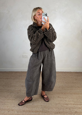 Corduroy Junie barrel leg trouser - Taupe-The Style Attic