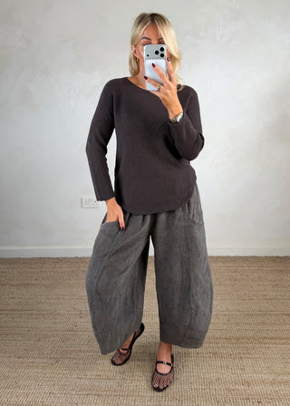 Corduroy Junie barrel leg trouser - Taupe-The Style Attic