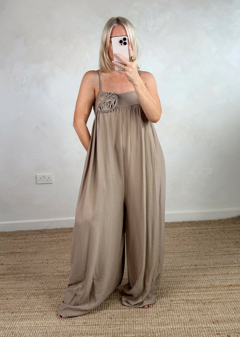 Corsage jumpsuit - camel-The Style Attic