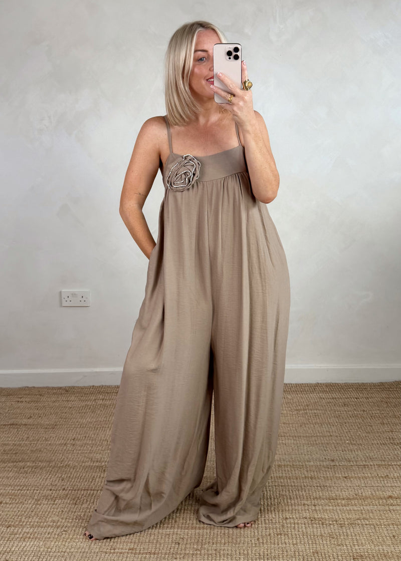 Corsage jumpsuit - camel-The Style Attic