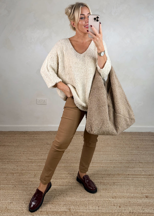 Cosy V knit - cream-The Style Attic