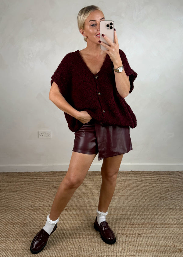 Cosy button front knit - Merlot-The Style Attic
