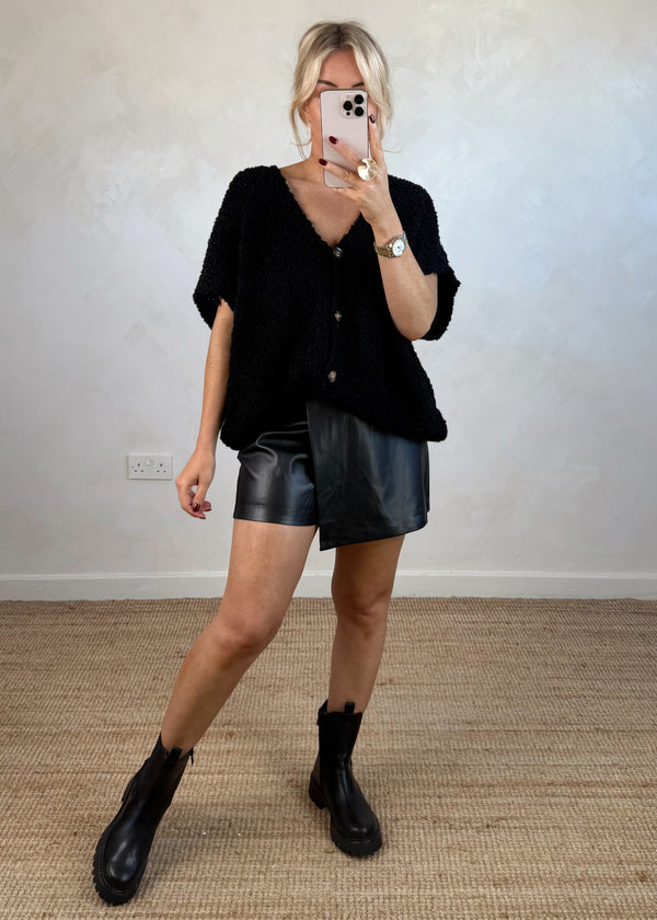 Cosy button front knit - black-The Style Attic
