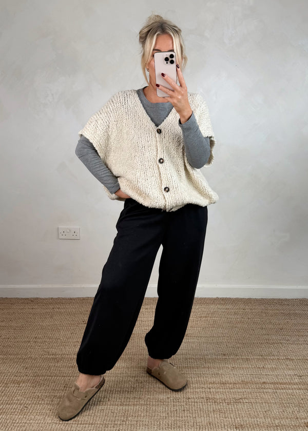 Cosy button front knit - cream-The Style Attic