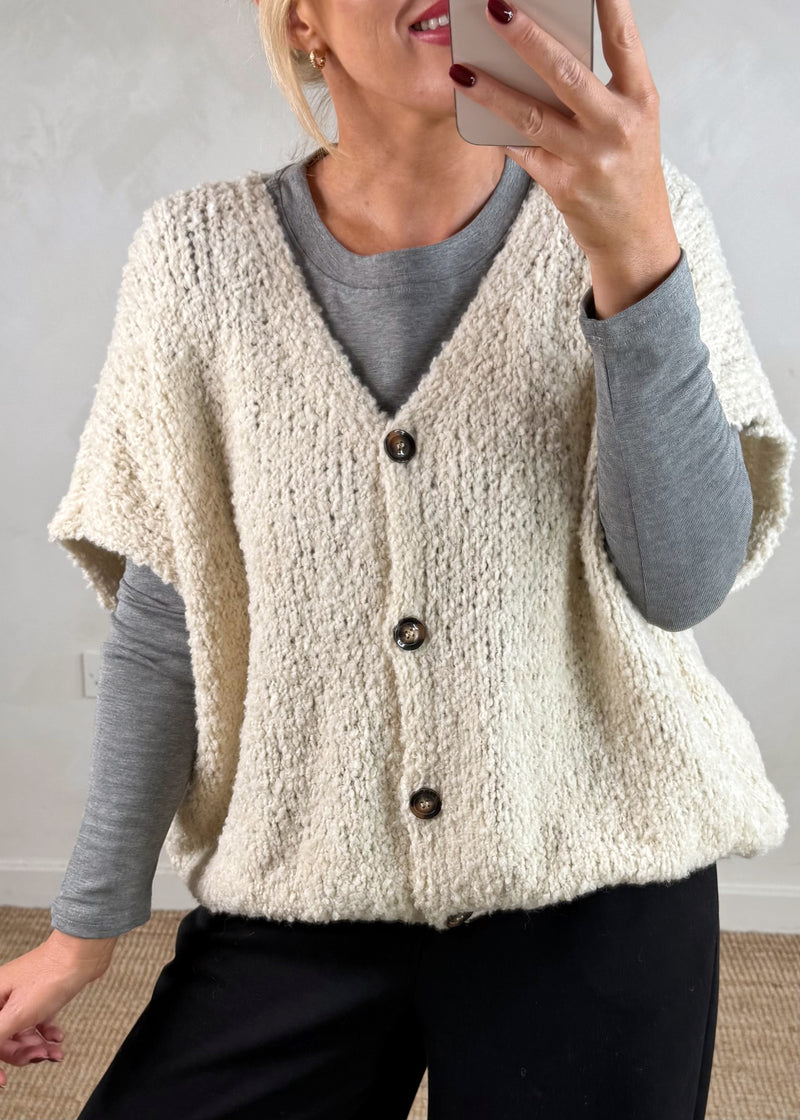 Cosy button front knit - cream-The Style Attic