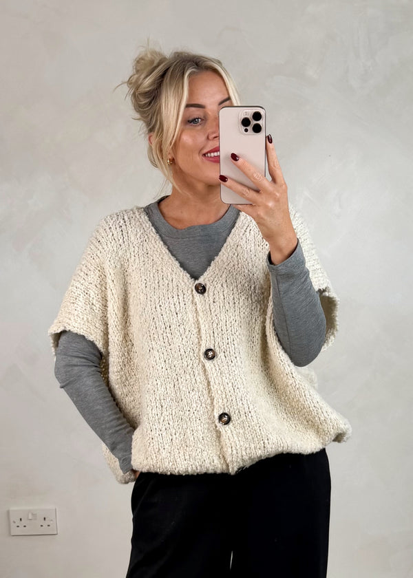 Cosy button front knit - cream-The Style Attic