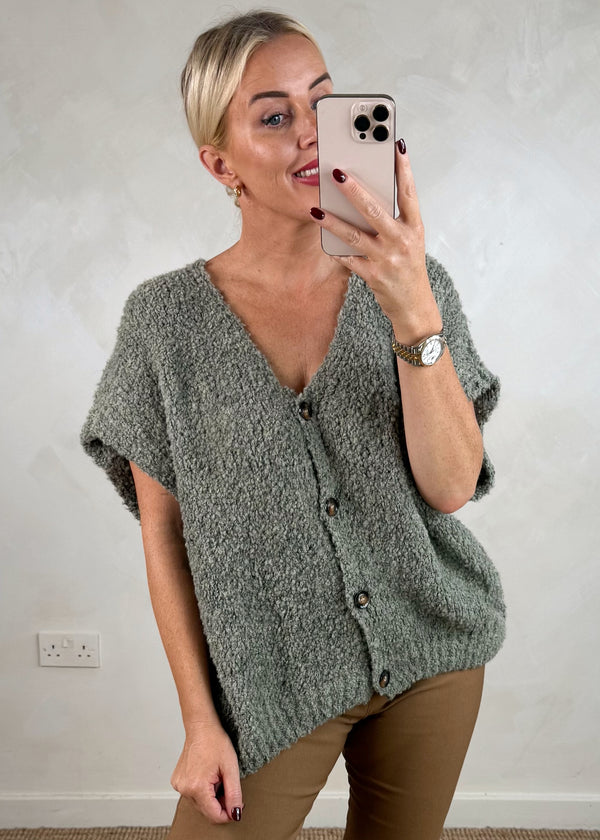 Cosy button front knit - khaki-The Style Attic